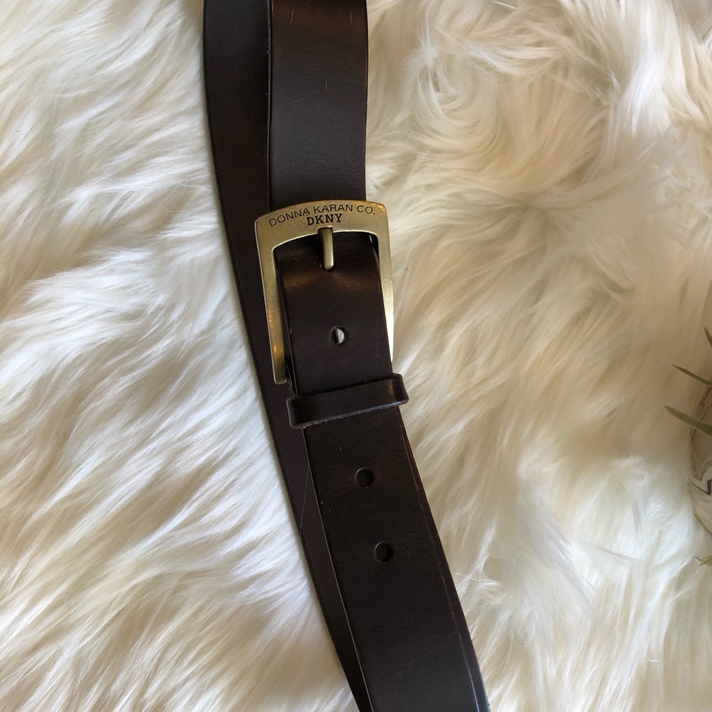 DKNY Logo Brown Leather Belt Large